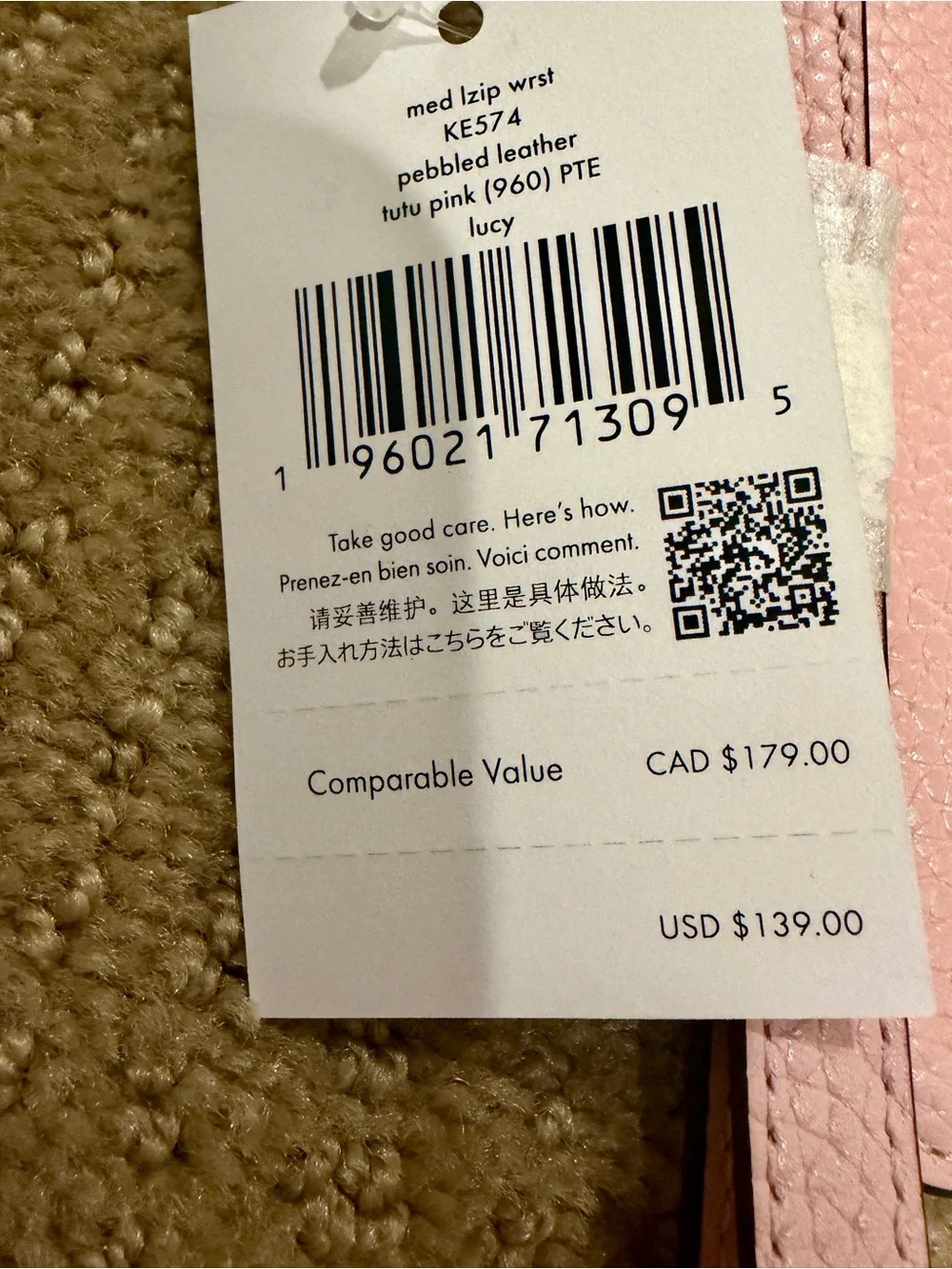 kate spade tutu pink pebbled leather wristlet